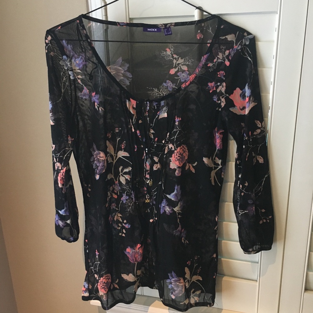 🦋 MEXX floral sheer black blouse